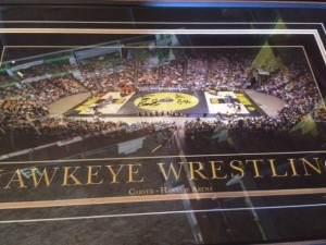Hawkeye Wrestling Print signed by Gable and Brands